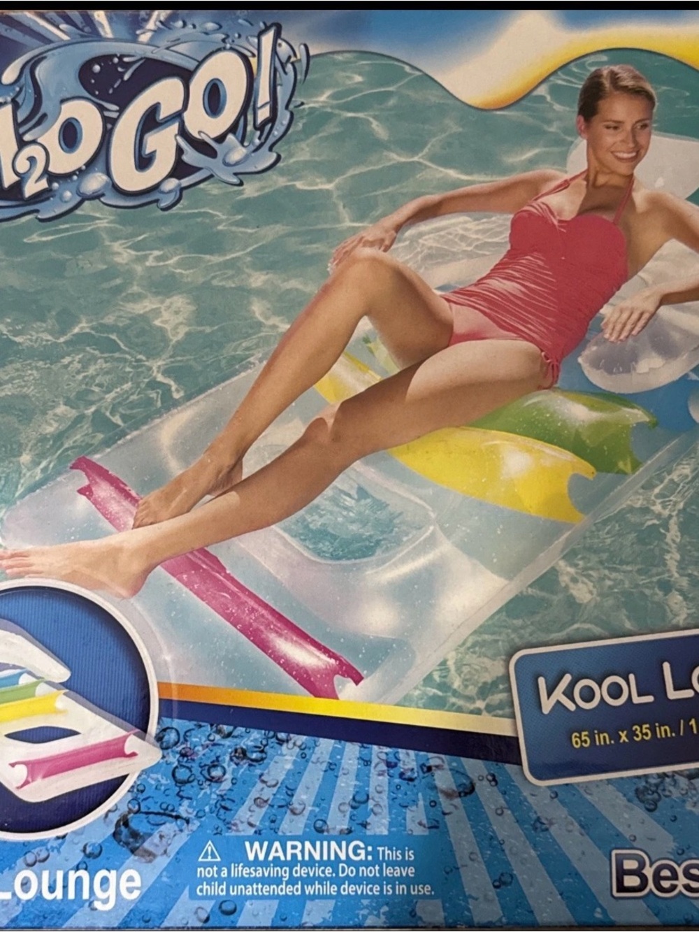Inflatable Clear Pool Lounger with Pink, Yellow & Green Accents